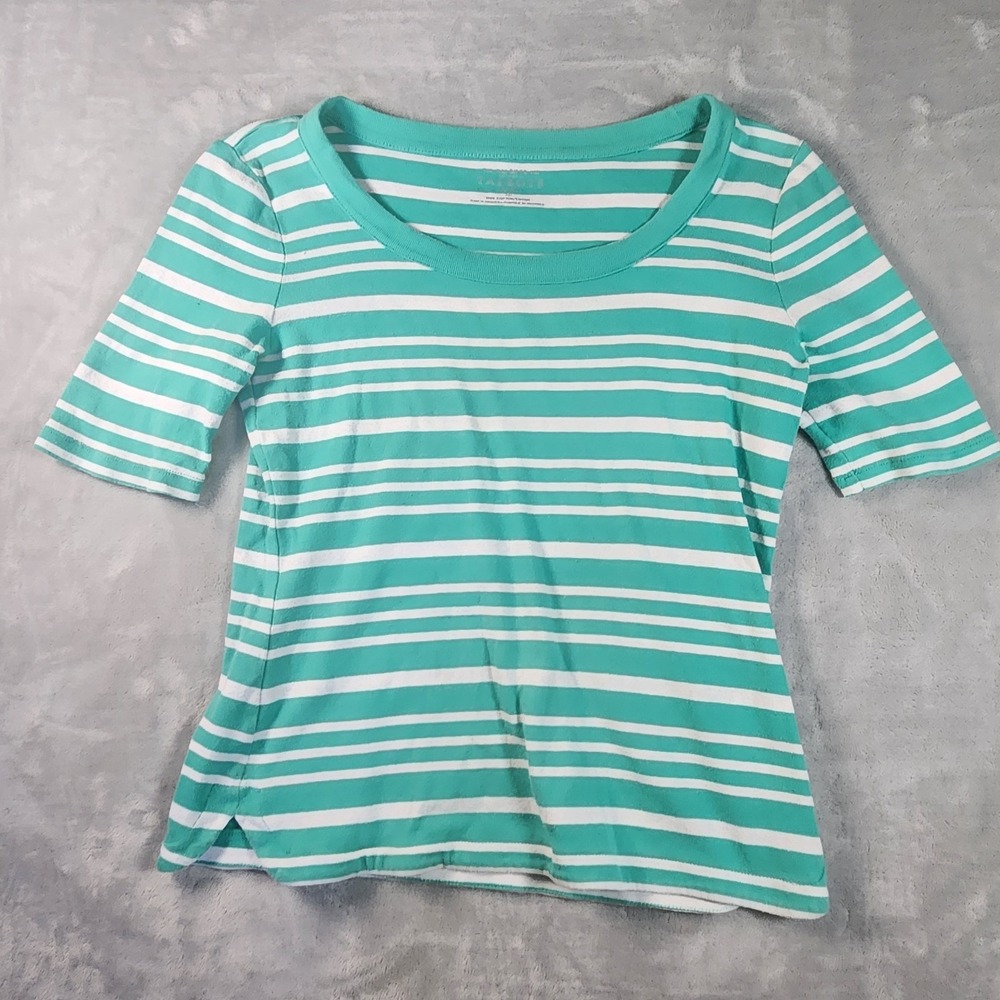 Talbots Cotton/Spandex Short Sleeve T-Shirt Teal/White‎ Stripes